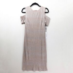 Calvin Klein Women 10 Dress Petal Rose Gold Cold Shoulder Metallic Bodycon NEW